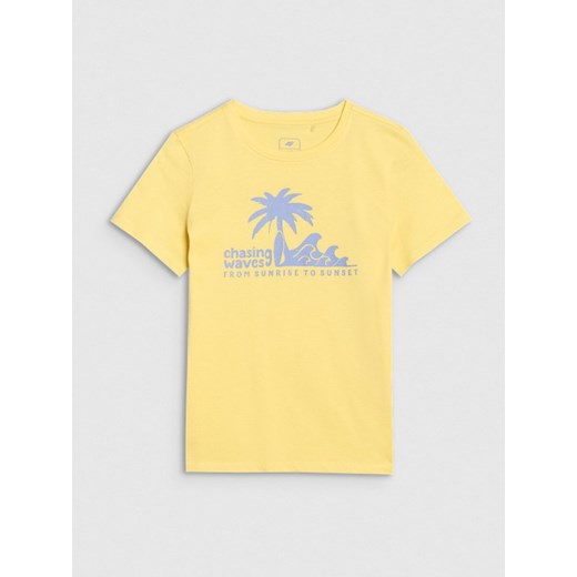 Chłopięcy t-shirt z nadrukiem 4F 4FJRSS25TTSHM2867 - żółty ze sklepu Sportstylestory.com w kategorii T-shirty chłopięce - zdjęcie 179802354
