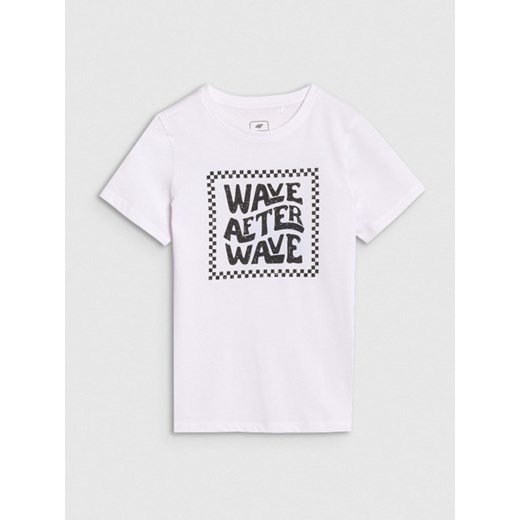 Chłopięcy t-shirt z nadrukiem 4F 4FJRSS25TTSHM2869 - biały ze sklepu Sportstylestory.com w kategorii T-shirty chłopięce - zdjęcie 179802360