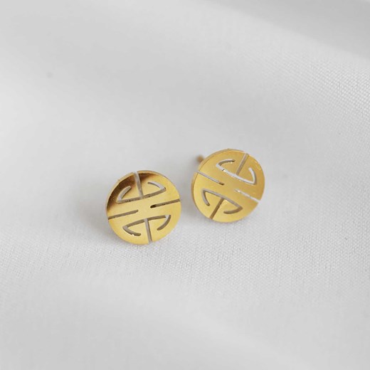 Kolczyki złote wkrętki premium modny symbol ze stali chirurgicznej ze sklepu otien.com w kategorii Kolczyki - zdjęcie 179802523