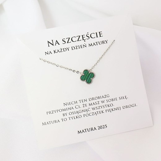 Prezent dla maturzysty z dedykacją naszyjnik srebrna koniczynka w paski ze sklepu otien.com w kategorii Naszyjniki - zdjęcie 179802591