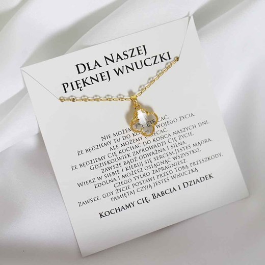 Naszyjnik złoty z dedykacją dla wnuczki od dziadków z przeźroczystą koniczynką ze sklepu otien.com w kategorii Naszyjniki - zdjęcie 179802603