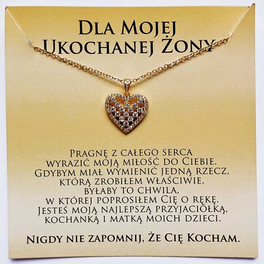 Naszyjnik z dedykacją złoty od Męża dla Ukochanej Żony serduszko na urodziny ze stali szlachetnej ze sklepu otien.com w kategorii Naszyjniki - zdjęcie 179802920