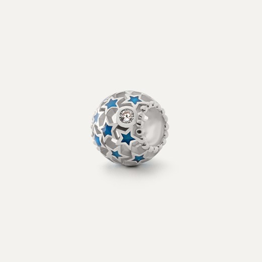 Ażurowa kulka typu beads z niebieskimi gwiazdkami, srebro 925 pokryte platyną ze sklepu GIORRE w kategorii Zawieszki - zdjęcie 179803263