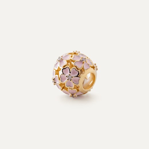 Ażurowa kulka typu beads z różowymi kwiatami, srebro 925 w złotym pokryciu ze sklepu GIORRE w kategorii Zawieszki - zdjęcie 179803264