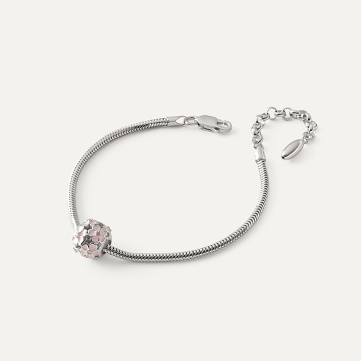 Bransoletka Slim z ażurową kulką z różowymi kwiatami typu beads, srebro 925 pokryte platyną ze sklepu GIORRE w kategorii Bransoletki - zdjęcie 179803340