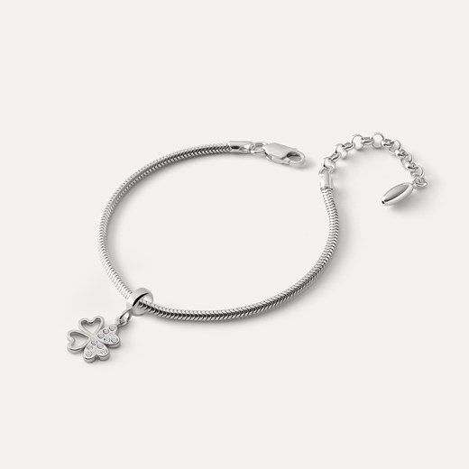 Bransoletka Slim z zawieszką typu beads – koniczynka z cyrkoniami, srebro 925 pokryte platyną ze sklepu GIORRE w kategorii Bransoletki - zdjęcie 179803342