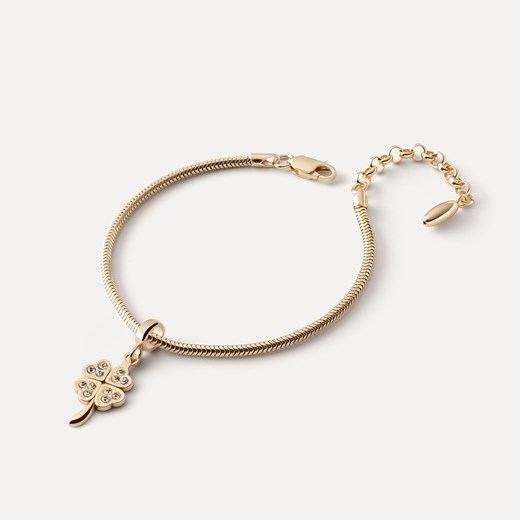 Bransoletka Slim z zawieszką typu beads – koniczynka z cyrkoniami na łodyżce, srebro 925 w złotym pokryciu ze sklepu GIORRE w kategorii Bransoletki - zdjęcie 179803343