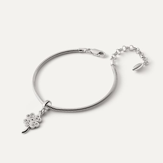 Bransoletka Slim z zawieszką typu beads – koniczynka z cyrkoniami na łodyżce, srebro 925 pokryte platyną ze sklepu GIORRE w kategorii Bransoletki - zdjęcie 179803344