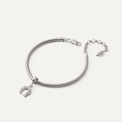 Bransoletka z zawieszką typu beads – podkowa z cyrkoniami, srebro 925 pokryte platyną ze sklepu GIORRE w kategorii Bransoletki - zdjęcie 179803410