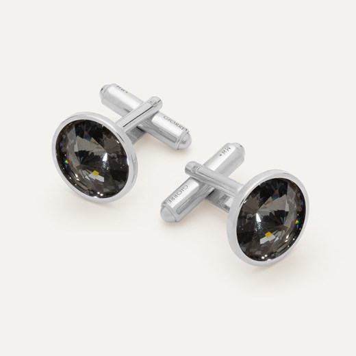Srebrne spinki do mankietów z kryształem Rivoli - Silver Night w pokryciu platyną ze sklepu GIORRE w kategorii Spinki do mankietów - zdjęcie 179804282