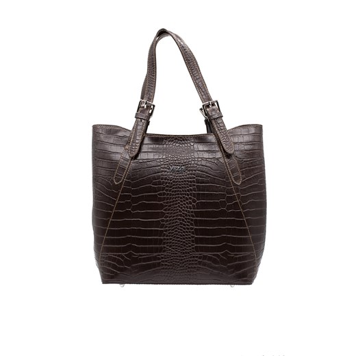 Elegancka torebka skórzana Vezze KROKO Ciemny Brąz ze sklepu Rafallo w kategorii Torby Shopper bag - zdjęcie 179811240