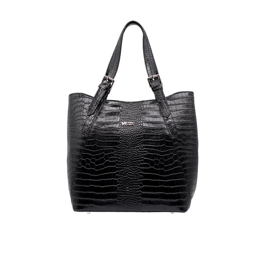 Elegancka torebka skórzana Vezze KROKO Czarny ze sklepu Rafallo w kategorii Torby Shopper bag - zdjęcie 179811243