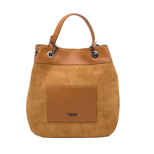 Zamszowa torebka Emily typu worek Karmel ze sklepu Rafallo w kategorii Torby Shopper bag - zdjęcie 179811551