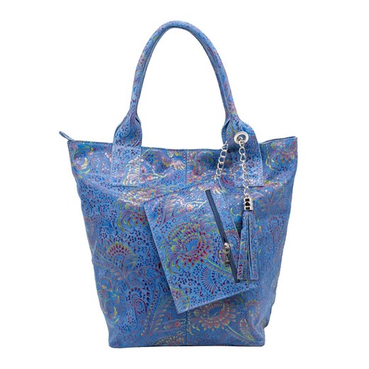 Shopperka Lara z zamszu naturalnego Niebieska ze sklepu Rafallo w kategorii Torby Shopper bag - zdjęcie 179811593