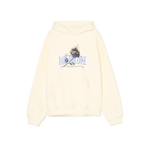 Cropp - Jasna bluza hoodie z motywem róży - kremowy ze sklepu Cropp w kategorii Bluzy męskie - zdjęcie 179811621