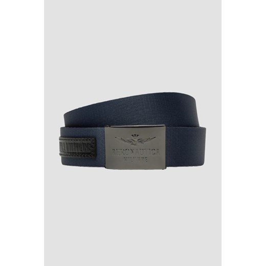 AERONAUTICA MILITARE Granatowy pasek męski Webbing Belt With Leather Detail, Rozmiar 95 ze sklepu outfit.pl w kategorii Paski męskie - zdjęcie 179812234