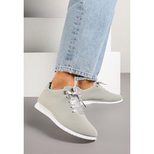 Szaro-Niebieskie Sneakersy Półbuty Ozdobione Wstążką Filarissa ze sklepu born2be.pl w kategorii Buty sportowe damskie - zdjęcie 179817693