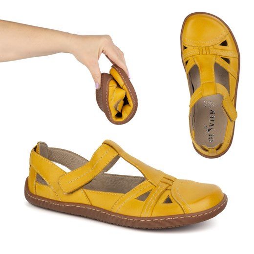 Buty damskie BAREFOOT Ultralekkie półsandały Olivier 1285 na rzep żółte ze sklepu butyolivier w kategorii Półbuty damskie - zdjęcie 179823870