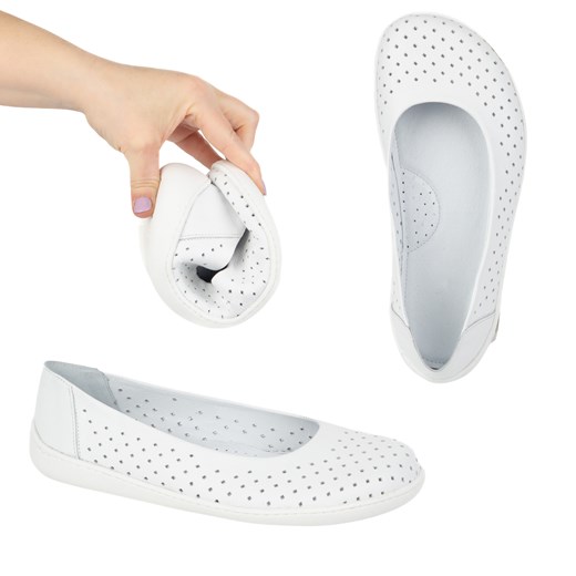 BAREFOOT Damskie CZÓŁENKA minimalistyczne wsuwane ażurowe 1771POL białe ze sklepu butyolivier w kategorii Półbuty damskie - zdjęcie 179823874