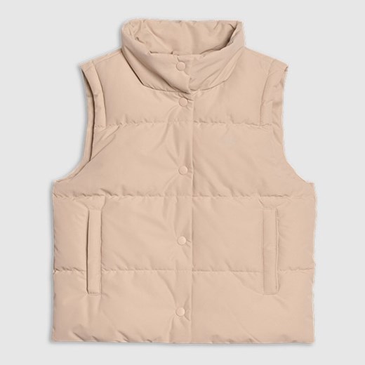 Dziewczęcy bezrękawnik puchowy 4F 4FJWSS25TVJAF167 - beżowy ze sklepu Sportstylestory.com w kategorii Kamizelki dziewczęce - zdjęcie 179824383