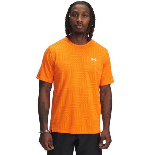 Męska koszulka treningowa Under Armour UA Tech Vent Geotessa SS - pomarańczowa ze sklepu Sportstylestory.com w kategorii T-shirty męskie - zdjęcie 179824613