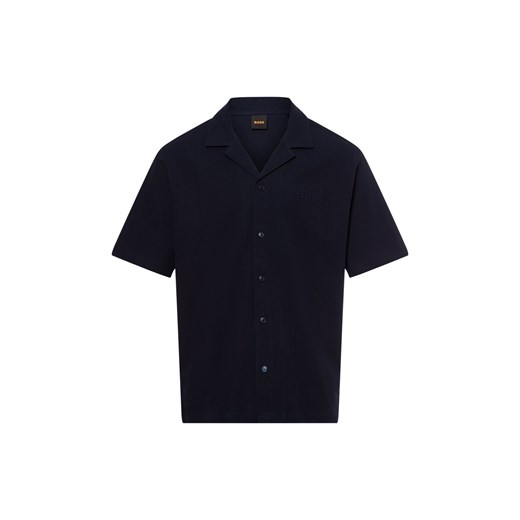BOSS Orange Męska koszula casual - Pe_waffleshirt Mężczyźni Comfort Fit Bawełna granatowy jednolity ze sklepu vangraaf w kategorii Koszule męskie - zdjęcie 179827961