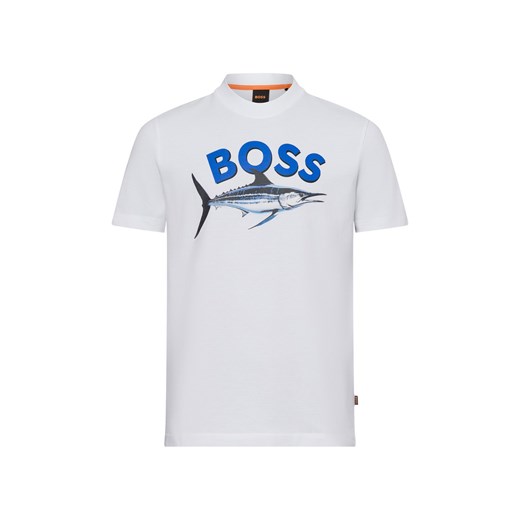 BOSS Orange Koszulka męska - Te_Bossfish Mężczyźni Bawełna biały jednolity ze sklepu vangraaf w kategorii T-shirty męskie - zdjęcie 179827962