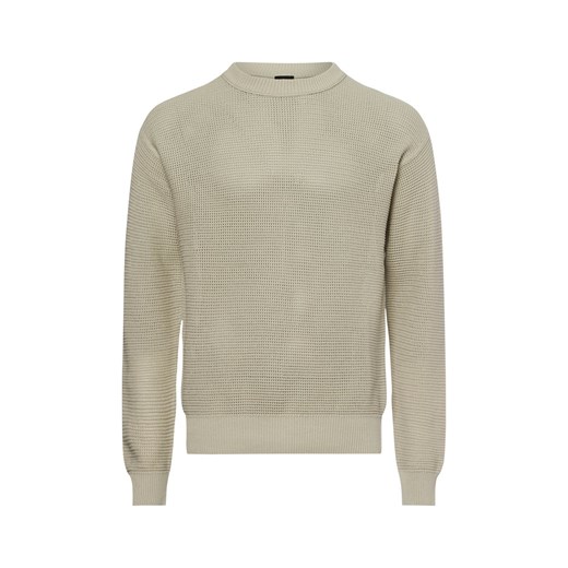 BOSS Orange Męski sweter z dzianiny - Kordino Mężczyźni Bawełna beżowy wypukły wzór tkaniny ze sklepu vangraaf w kategorii Swetry męskie - zdjęcie 179827963