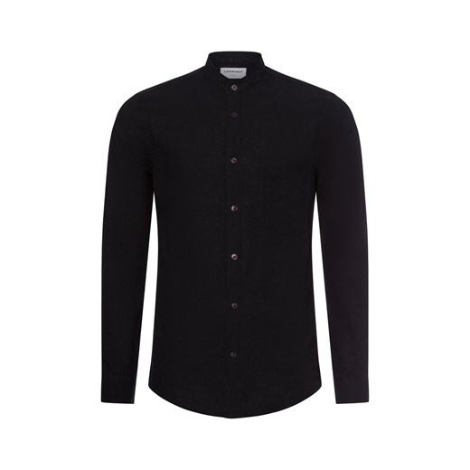 Lindbergh Męska koszula casual z zawartością lnu Mężczyźni Slim Fit len czarny jednolity ze sklepu vangraaf w kategorii Koszule męskie - zdjęcie 179827974