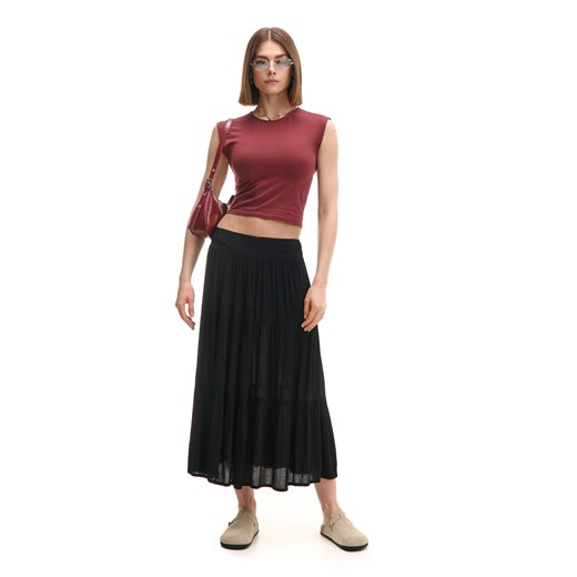 Cropp - Czarna spódnica maxi z wiskozy - czarny Cropp L Cropp