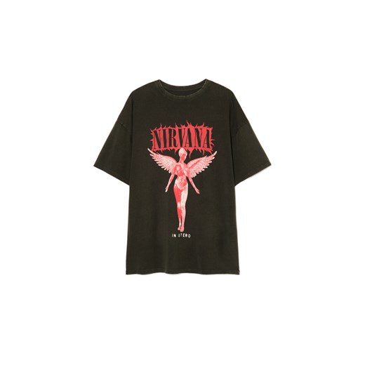 Cropp - Szary T-shirt z Nirvaną - szary ze sklepu Cropp w kategorii Bluzki damskie - zdjęcie 179828320