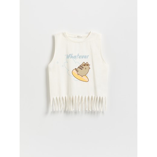 Reserved - T-shirt z frędzlami Pusheen - złamana biel ze sklepu Reserved w kategorii Bluzki dziewczęce - zdjęcie 179836062
