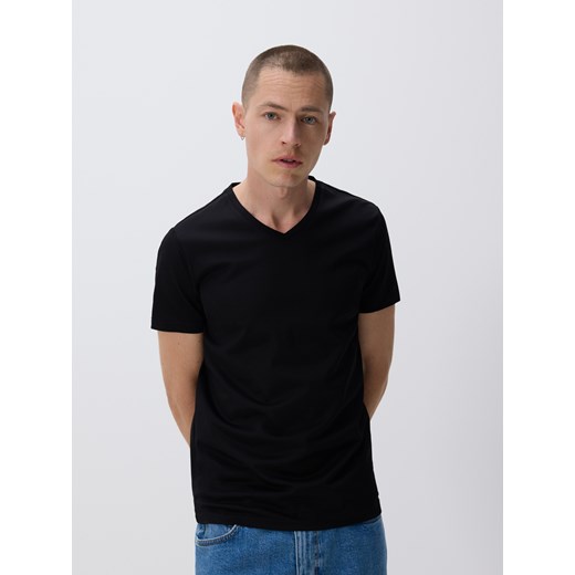 Reserved - T-shirt slim z dodatkiem lyocellu - czarny ze sklepu Reserved w kategorii T-shirty męskie - zdjęcie 179836174