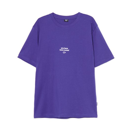 Cropp - Fioletowa koszulka z napisem - niebieski Cropp M Cropp