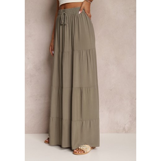 Ciemnozielona Spódnica z Bawełny o Rozkloszowanym Kroju Kainne ze sklepu renee.pl w kategorii Spódnice - zdjęcie 179838192