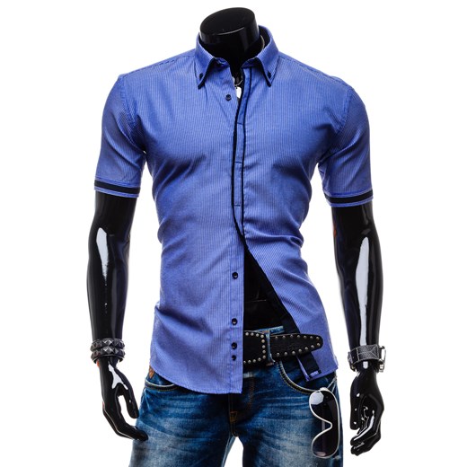 Koszula męska MODELY JCT niebieska - GRANATOWY || NIEBIESKI denley-pl niebieski jesień