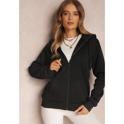 Czarna Bluza z Kapturem Zapinana na Suwak Edan ze sklepu renee.pl w kategorii Bluzy damskie - zdjęcie 179846534