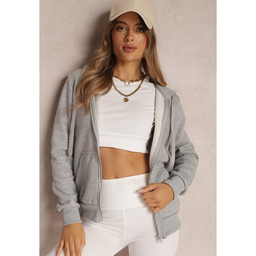 Szara Bluza z Kapturem Zapinana na Suwak Edan ze sklepu renee.pl w kategorii Bluzy damskie - zdjęcie 179846551