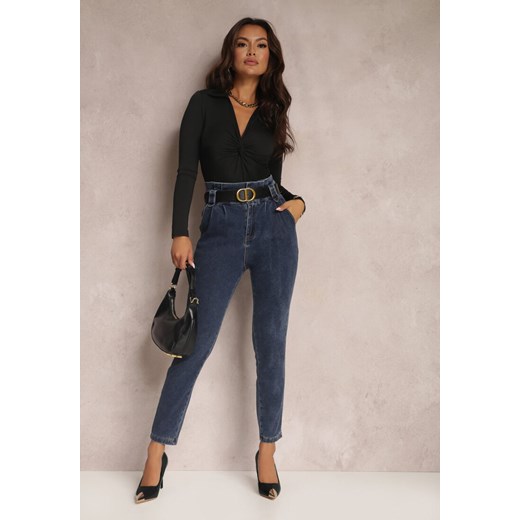 Granatowe Jeansy Mom Fit z Paskiem Astera ze sklepu renee.pl w kategorii Jeansy damskie - zdjęcie 179847810