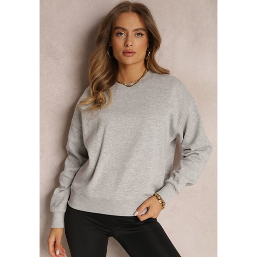 Szara Bluza z Polarową Podszewką Heseh ze sklepu renee.pl w kategorii Bluzy damskie - zdjęcie 179848211