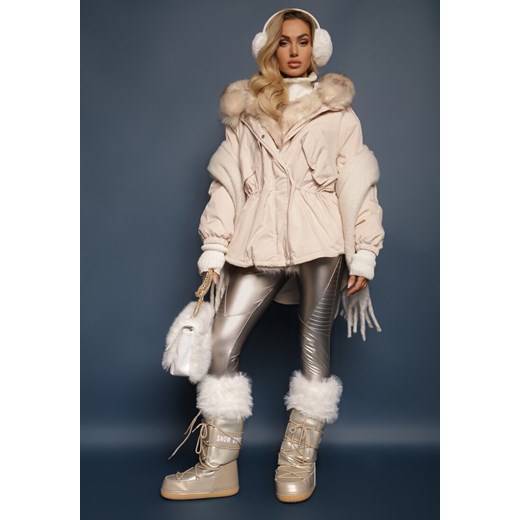 Beżowa Kurtka Parka Oversize z Futerkiem Horelle ze sklepu renee.pl w kategorii Parki damskie - zdjęcie 179848321