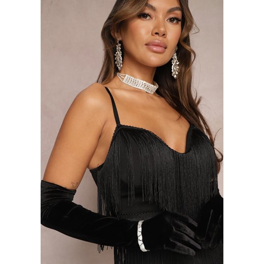 Czarne Długie Rękawiczki Welurowe Neginah ze sklepu renee.pl w kategorii Sandały damskie - zdjęcie 179848372