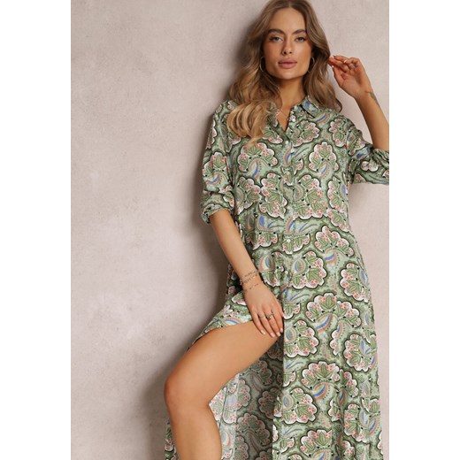 Zielona Sukienka Koszulowa w Roślinny Wzór Bahi Renee L renee.pl okazja