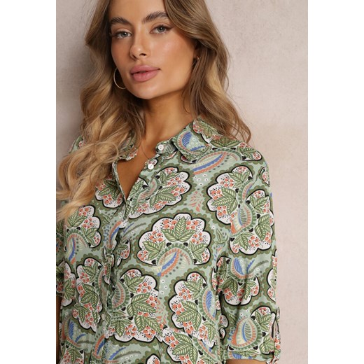 Zielona Sukienka Koszulowa w Roślinny Wzór Bahi Renee L renee.pl promocja