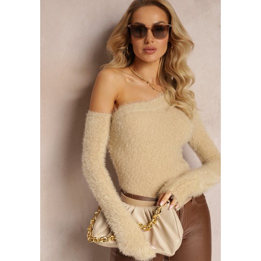 Jasnobeżowy Sweter na Jedno Ramię Pholy ze sklepu renee.pl w kategorii Swetry damskie - zdjęcie 179849971