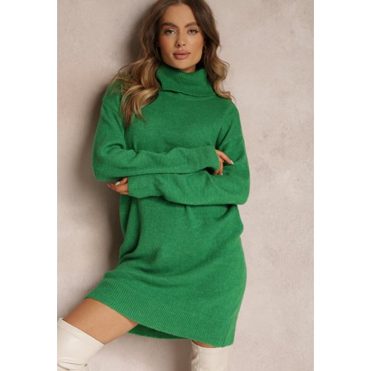 Zielona Sukienka Wełniana Oversize z Golfem Revite Renee S wyprzedaż renee.pl