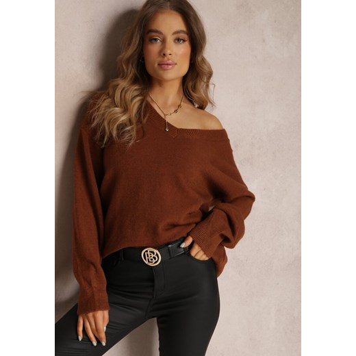 Brązowy Sweter z Wiskozy Oversize Conime ze sklepu renee.pl w kategorii Swetry damskie - zdjęcie 179850083