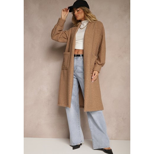 Jasnobrązowy Płaszcz Boucle Niezapinany Cango ze sklepu renee.pl w kategorii Płaszcze damskie - zdjęcie 179850413
