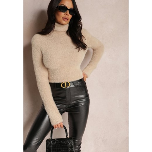 Beżowy Golf Wełniany Cheki ze sklepu renee.pl w kategorii Swetry damskie - zdjęcie 179850512
