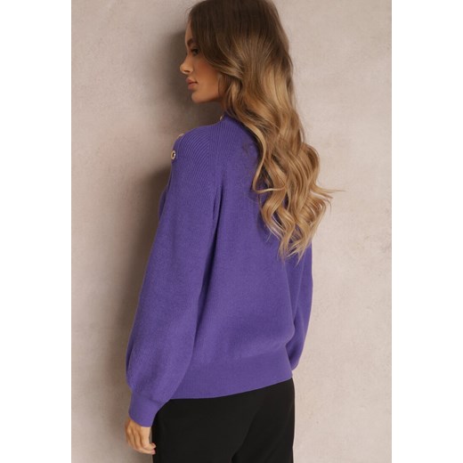 Fioletowy sweter damski Renee casualowy z okrągłym dekoltem 
